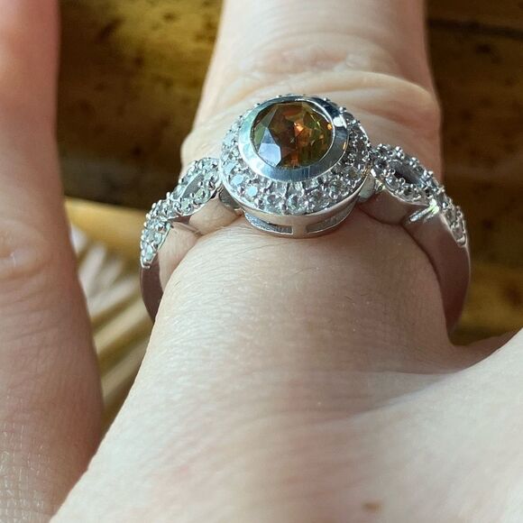 Genuine Orange Mystic Topaz Sterling Silver Halo Ring Discounted Size 6 - Picture 2 of 8